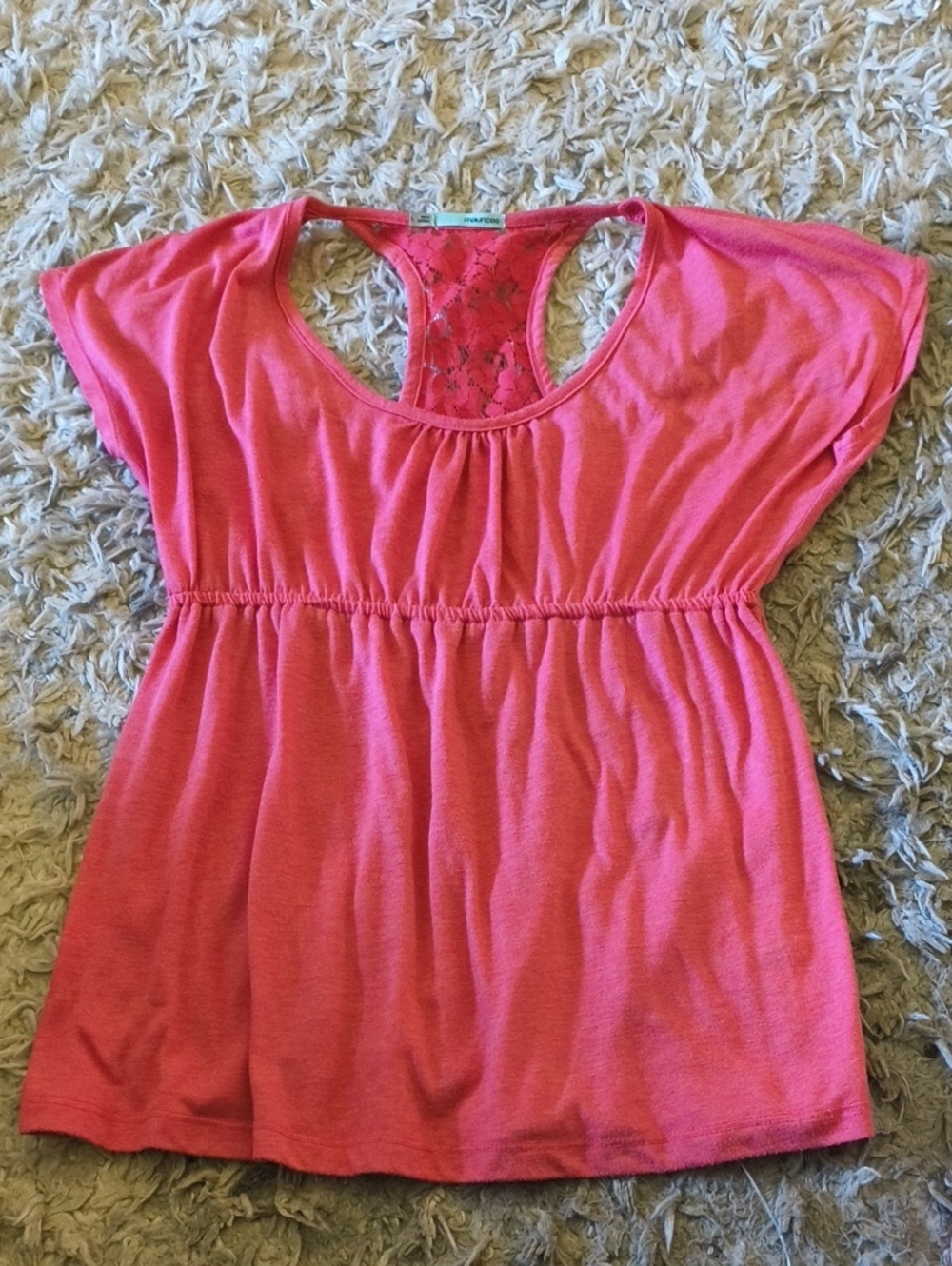 Maurices Coral Lace-Back Short Sleeve Tunic